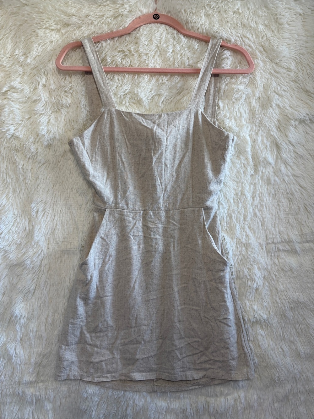 One Clothing Womens Open Back Linen Blend Mini Dress Size XS Cream Pockets